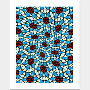 Sky Blue Flower Pattern Posters and Art